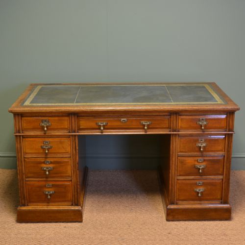 Stunning Victorian Maple and Co Antique Oak Pedestal Desk