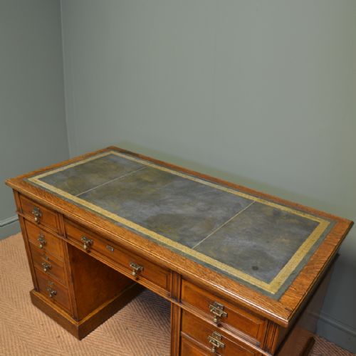 fig 1. Stunning Victorian Maple And Co Antique Oak Pedestal Desk