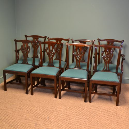 Spectacular Quality Set of Eight Victorian Chippendale Design Antique Dining Chairs