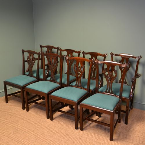 fig 1. Spectacular Quality Set of Eight Victorian Chippendale Design Antique Dining Chairs
