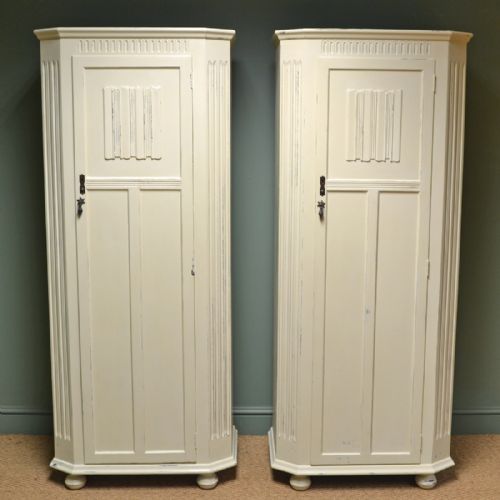 Unusual Pair of Painted Art Deco Antique Wardrobes