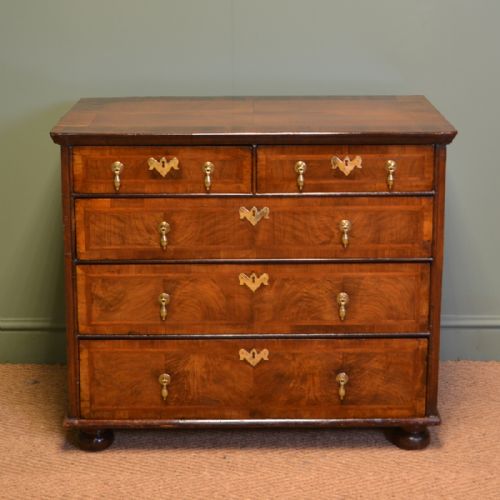 Seventeenth Century Walnut Cross Banded Antique Chest of Drawers