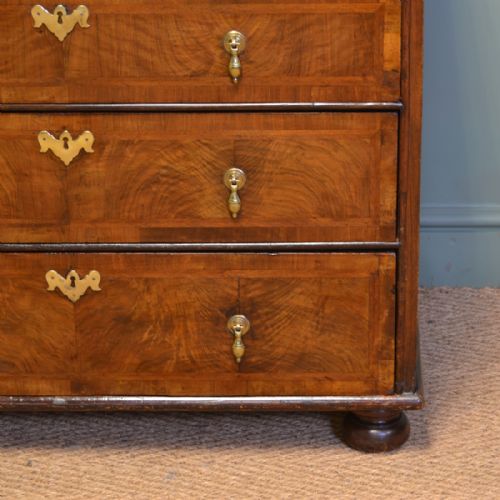 fig 1. Seventeenth Century Walnut Cross Banded Antique Chest Of Drawers