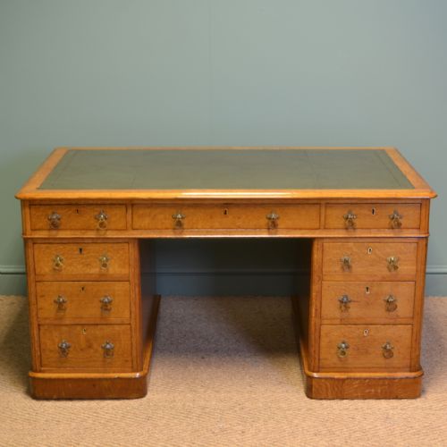 Spectacular Large Golden Oak Antique Victorian Pedestal Desk