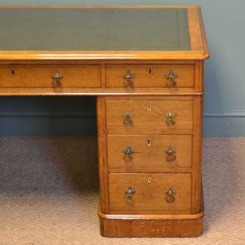 fig 1. Spectacular Large Golden Oak Antique Victorian Pedestal Desk