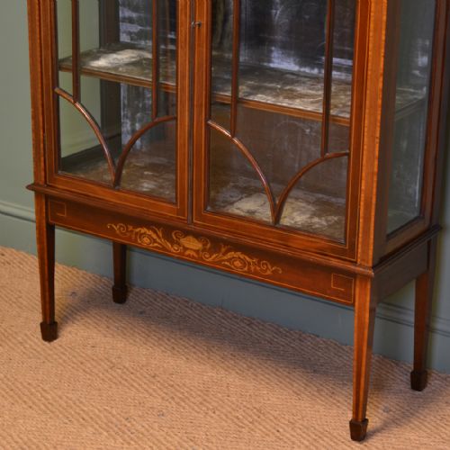 fig 1. Spectacular Exhibition Quality Maple & Co Inlaid Mahogany Antique Display Cabinet