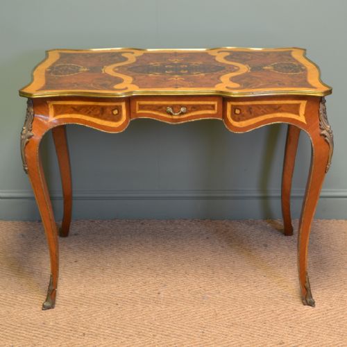 Spectacular Marquetry Inlaid Antique Edwardian Walnut Writing Table