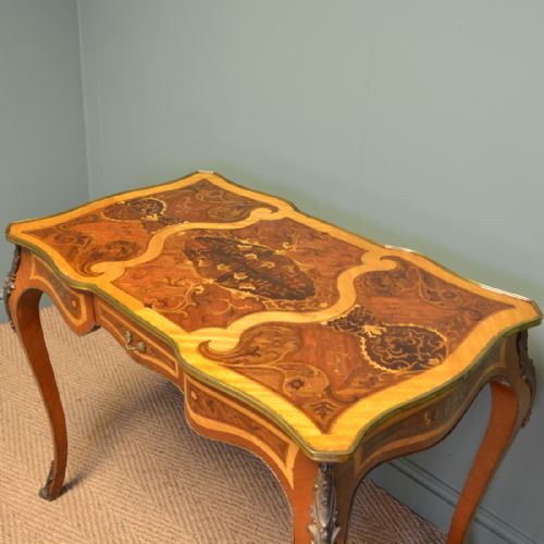 fig 1. Spectacular Marquetry Inlaid Antique Edwardian Walnut Writing Table