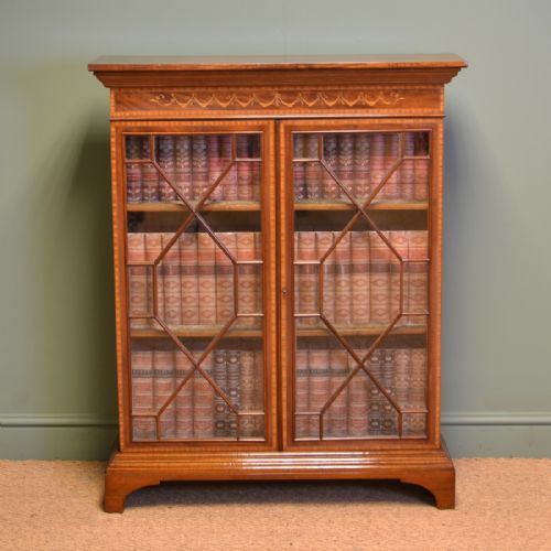 Spectacular Inlaid Astragal Glazed Victorian Antique Bookcase