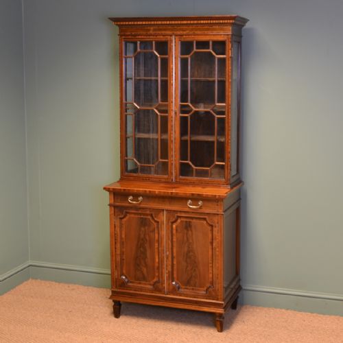 Spectacular Quality Edwardian Inlaid Mahogany Glazed Display Cabinet on Cupboard