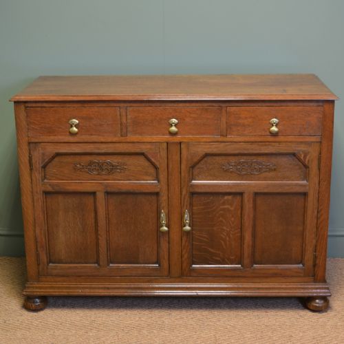 Unusual Shoolbred Figured Oak Antique Cupboard
