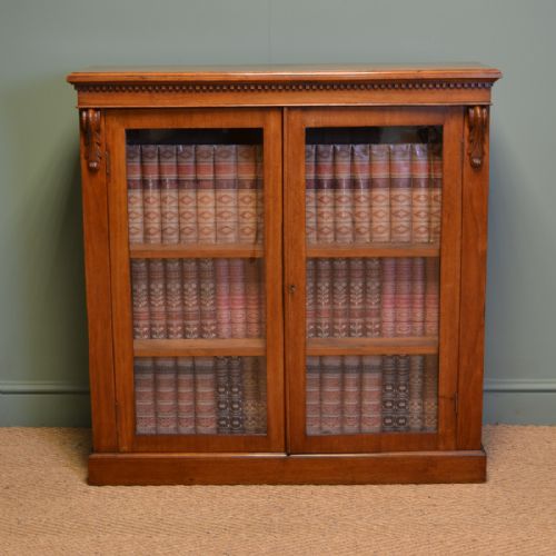 Slim Victorian Walnut Glazed Antique Bookcase