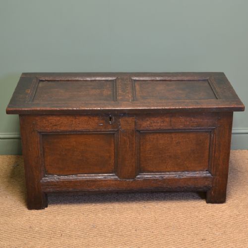 Seventeenth Century Period Panelled Oak Antique Coffer