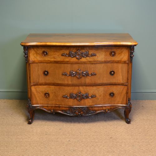 Spectacular Victorian Figured Walnut Serpentine Antique Chest of Drawers