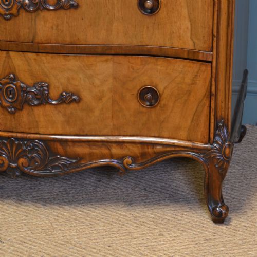 fig 1. Spectacular Victorian Figured Walnut Serpentine Antique Chest Of Drawers