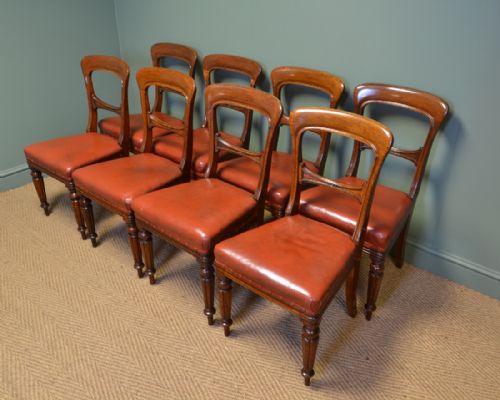 fig 1. Country House Set of Eight Victorian Oak Balloon Back Antique Dining Chairs by James Winter & Sons.