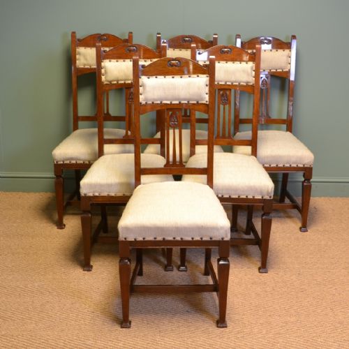 Quality Set of Six Walnut Arts & Crafts Victorian Antique Dining Chairs