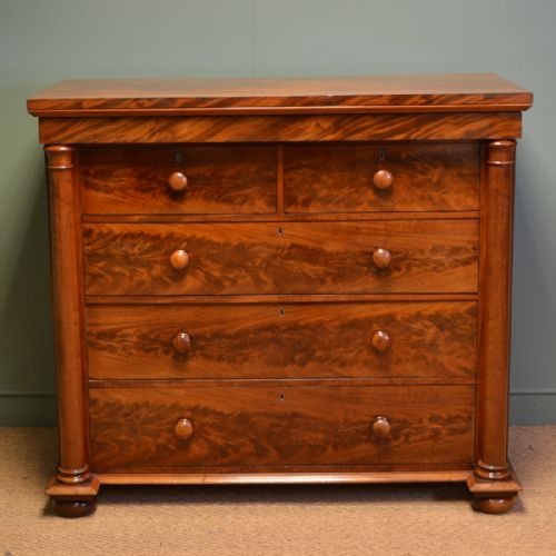 Striking Victorian Figured Flamed Mahogany Antique Scottish Chest of Drawers