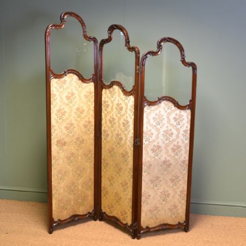 Elegant Victorian Mahogany Antique Folding Dressing Screen / Princess Victoria