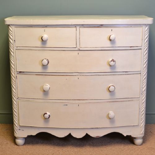 Victorian Bow Fronted Painted Antique Chest of Drawers