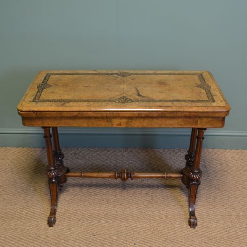 Decorative Figured Golden Walnut Victorian Antique Card / Games Table