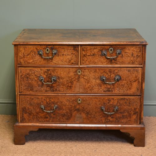 
Rare George I Burr Mulberry Antique Chest of Drawers
