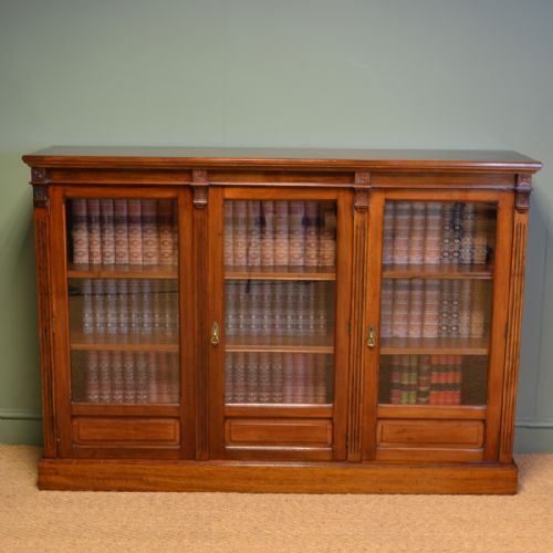 Spectacular Maple & Co Victorian Antique Walnut Three Door Bookcase