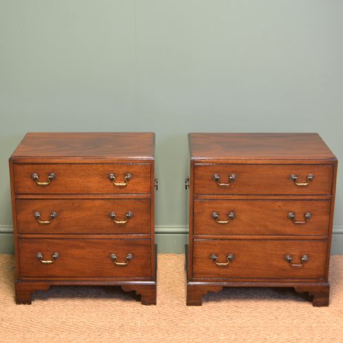 Unusual Pair of Small Mahogany Antique Bedside Chests