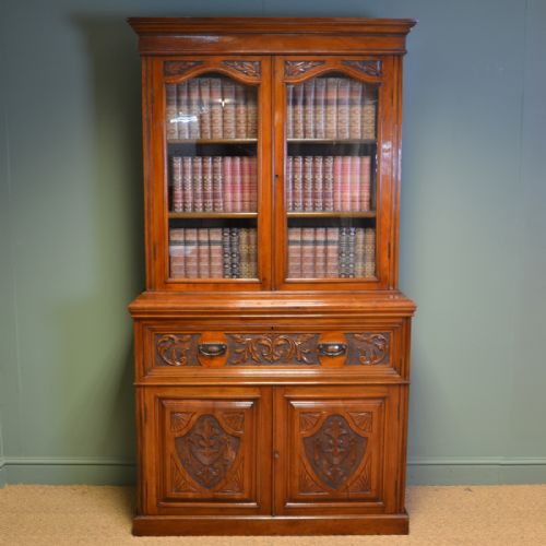 
Quality Victorian Walnut Antique Secretaire Bookcase
