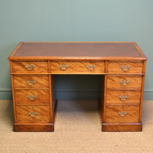 Spectacular Victorian Jas Shoolbred Satin Birch Antique Pedestal Desk