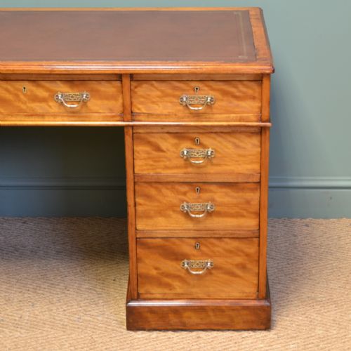 fig 1. Spectacular Victorian JAS Shoolbred Satin Birch Antique Pedestal Desk