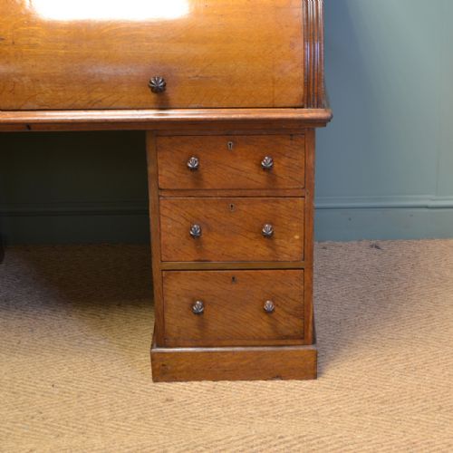 fig 1. Large Country House Oak Cylindrical Antique Roll Top Desk