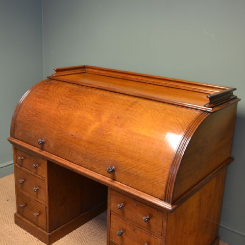 fig 2. Large Country House Oak Cylindrical Antique Roll Top Desk