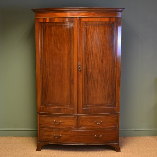 Edwardian Mahogany Antique Bow Fronted Double Wardrobe