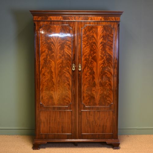 Spectacular Edwardian Waring & Gillows Figured Flamed Mahogany Antique Double Wardrobe