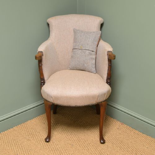 
Edwardian Upholstered Antique Walnut Side / Occasional Chair
