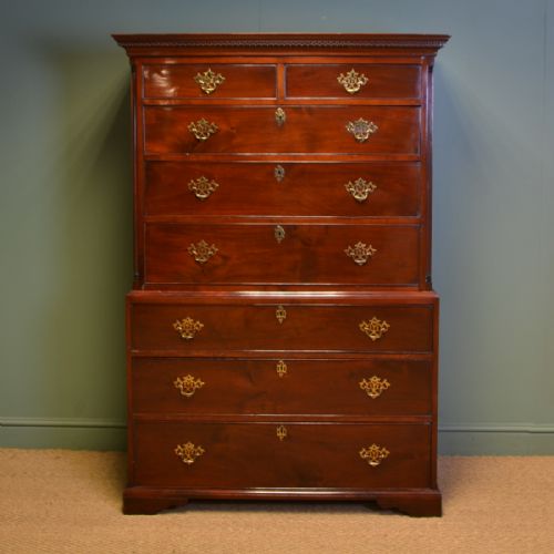 Spectacular Georgian Figured Mahogany Antique Chest on Chest