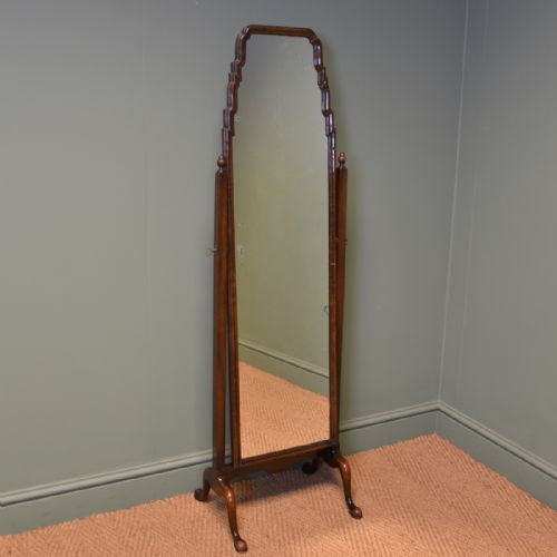Elegant Antique Art Deco Walnut Cheval Mirror