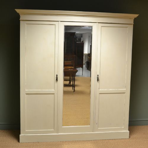 Victorian Painted Country House Antique Triple Wardrobe