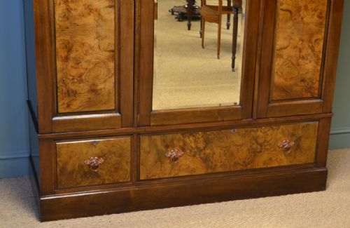 fig 1. Magnificent Figured Walnut Victorian Antique Triple Wardrobe