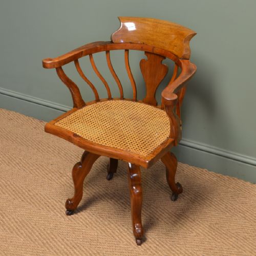 Arts & Crafts Victorian Walnut Antique Swivel Desk Chair
