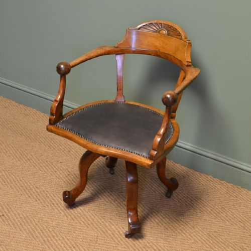 Quality Victorian Walnut Antique Swivel Desk Chair