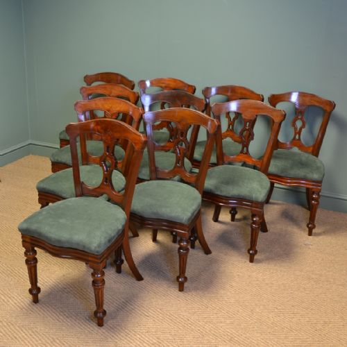 Superb Quality Set of Ten Victorian Mahogany Antique Dining Chairs by J. Reilly