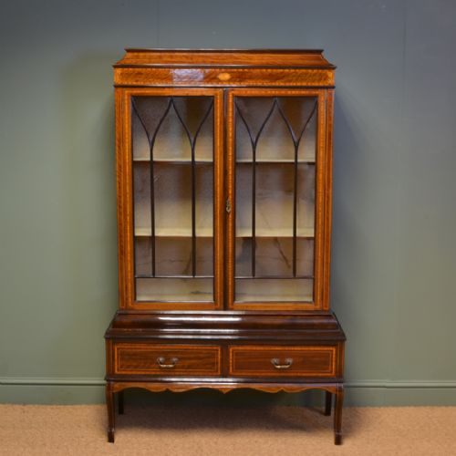 Superb Quality Victorian Inlaid Mahogany Antique Display Cabinet