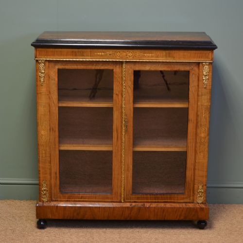 Superb Quality Victorian Figured Walnut Antique Pier Cabinet