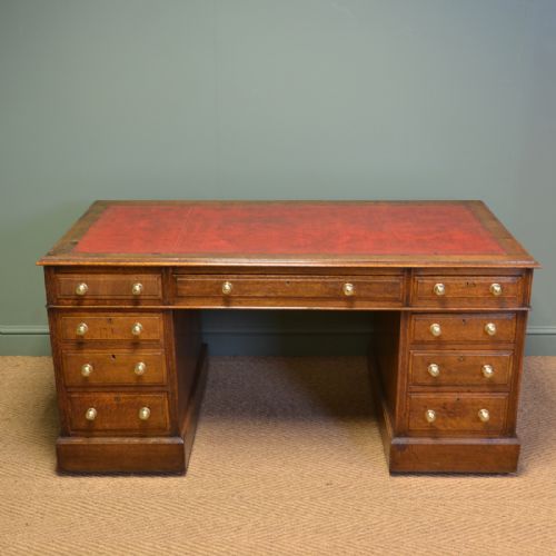 
Large Victorian Country House Antique Oak Pedestal Desk
