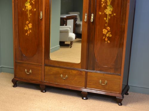 fig 1. Elegant Victorian Walnut Inlaid Antique Triple Wardrobe