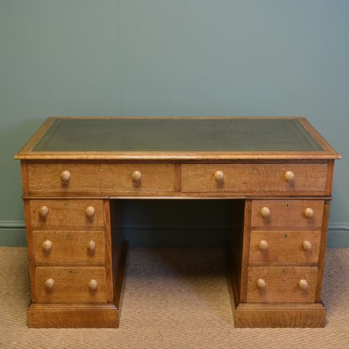 Stunning Golden Oak Edwardian Antique Pedestal Desk