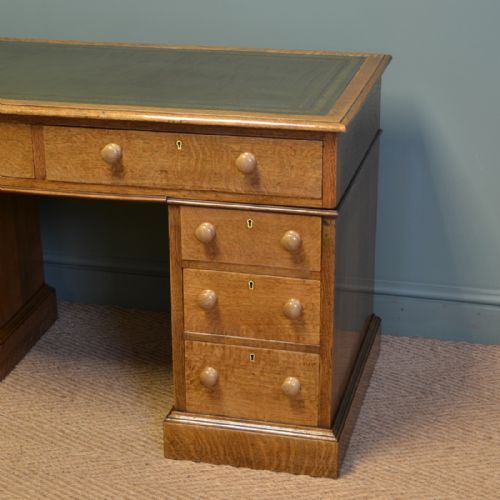fig 1. Stunning Golden Oak Edwardian Antique Pedestal Desk