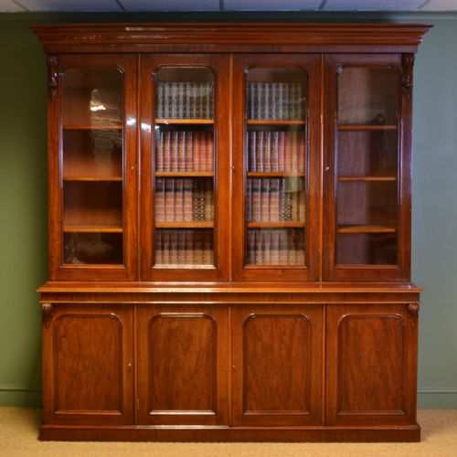 Spectacular Figured Mahogany Large Antique Victorian Library Bookcase